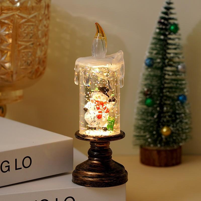 Christmas Snow Globe with Candle Light - Electric Falling Snow Decoration,  Holiday Tabletop Decor - photomoonlampau