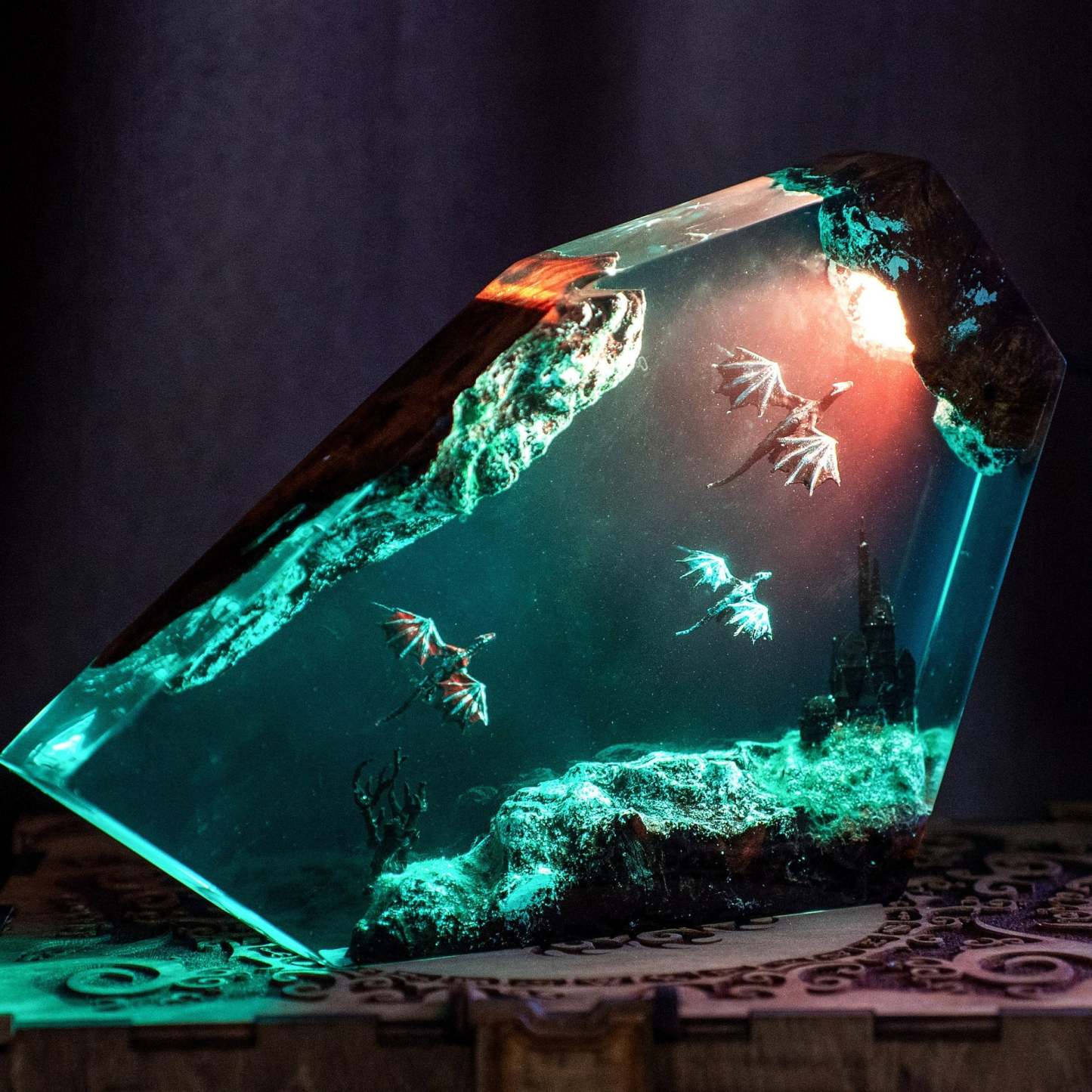 Fire Dragon And Ice Dragon Resin Lamp Dragon Resin Night Light 3D Dragon Night Light Lighting Home Gift For Him - photomoonlampau