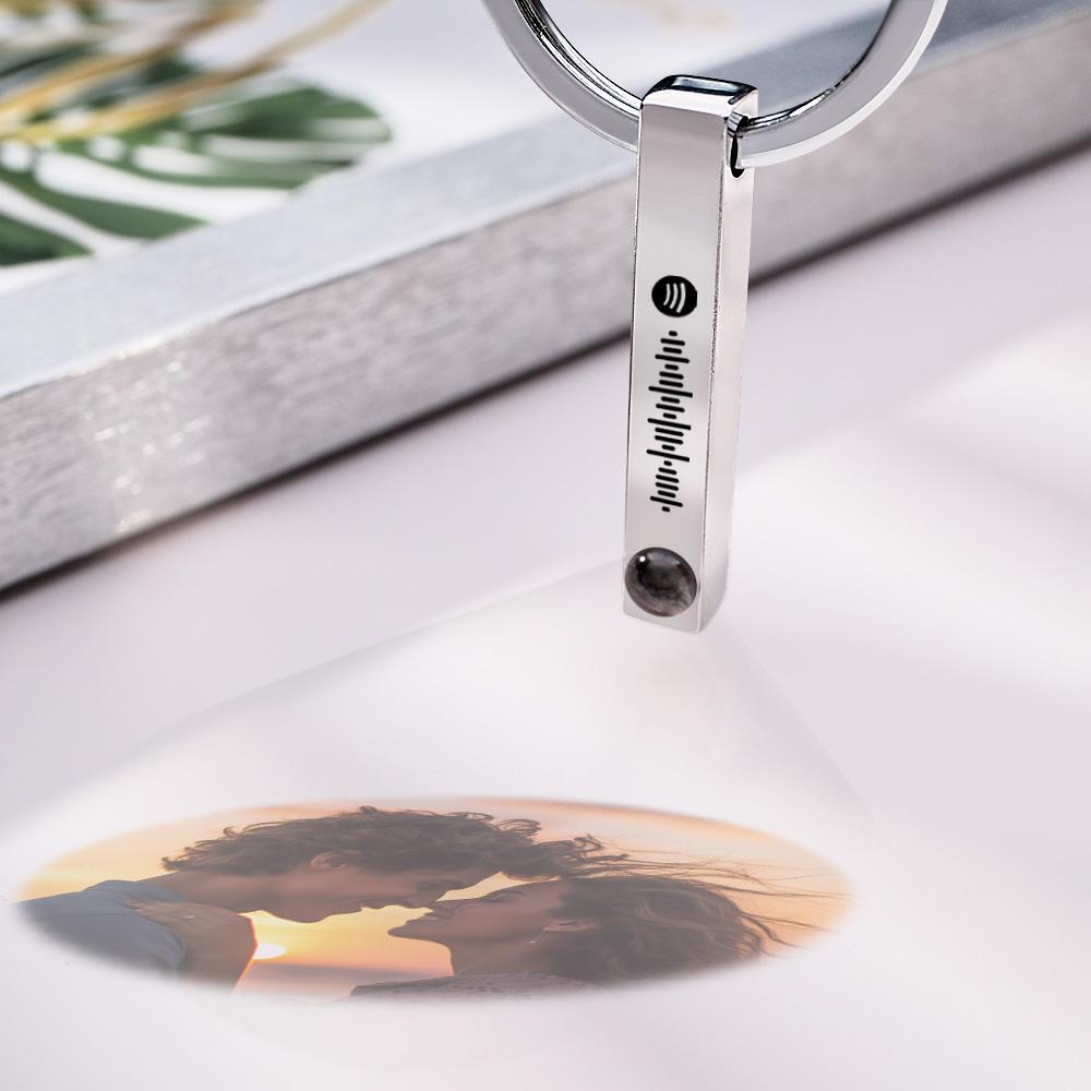 Personalized Photo Projection Keychain Custom Scannable Spotify Code Keychain Memorial Song Gift - photomoonlampau