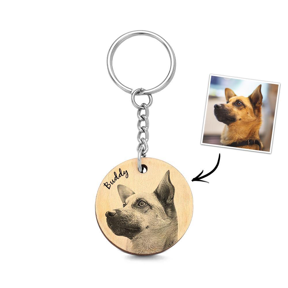 Custom Wooden Keychain Personalized Pet Photo Engraved Keychain Gift - photomoonlampau