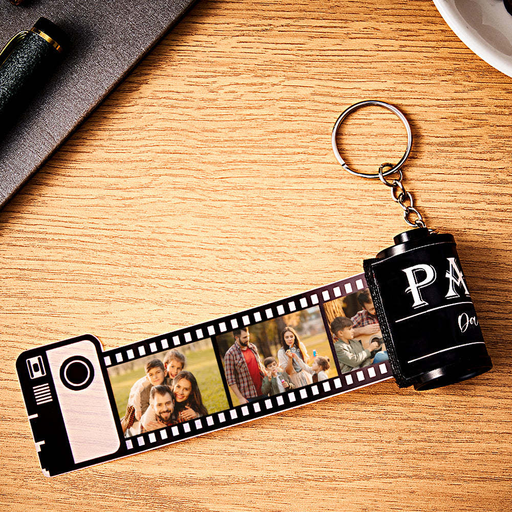 Custom Photo Film Roll Keychain Engravable Shell Camera Keychain Father's Day Gift - photomoonlampau