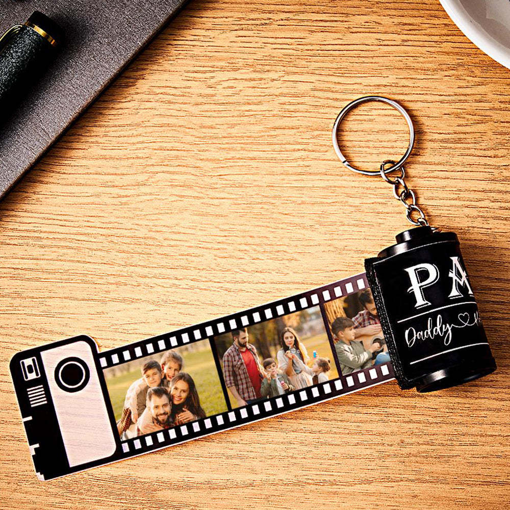 Custom Photo Film Roll Keychain Engravable Shell Camera Keychain Father's Day Gift - photomoonlampau