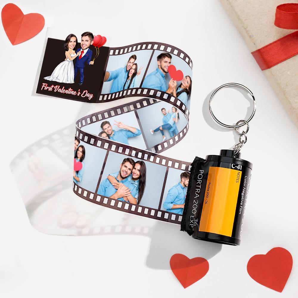 Custom Face Camera Keychain Personalized Photo Love Balloon Film Roll Keychain Valentine's Day Gifts For Couples - photomoonlampau