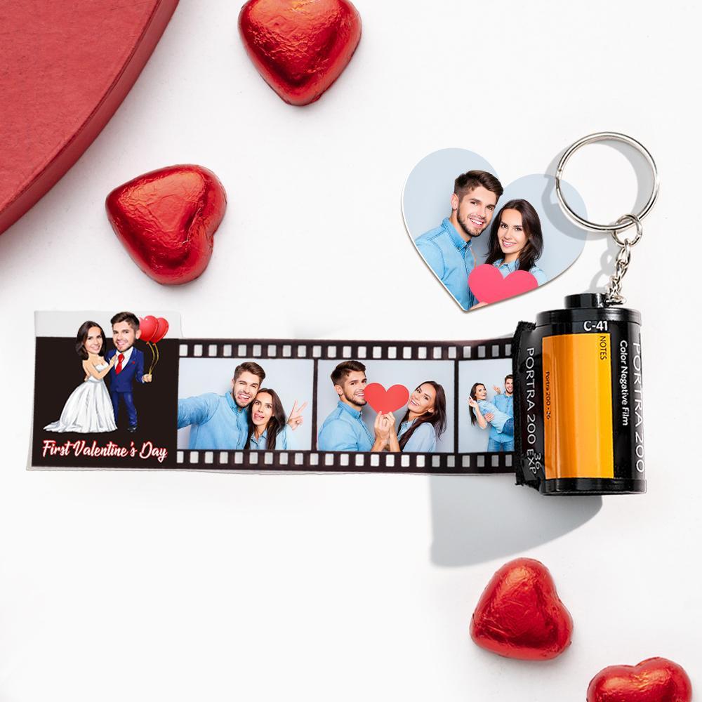 Custom Face Camera Keychain Personalized Photo Love Balloon Film Roll Keychain Valentine's Day Gifts For Couples - photomoonlampau