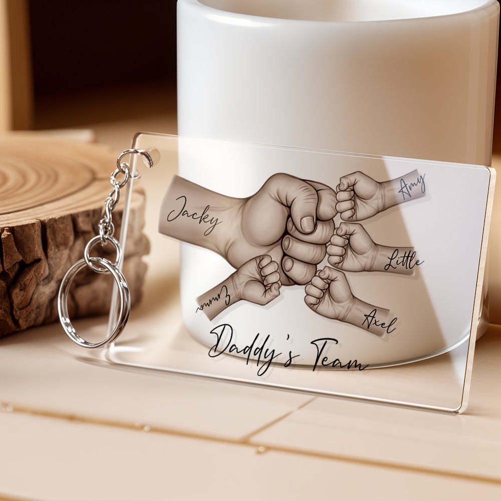 Personalized Daddy's Team Fist Bump Keychain, Custom Dad Acrylic Keychain, Father's Day Gift from Kids, Father's Day Gift for Daddy Grandpa - photomoonlampau