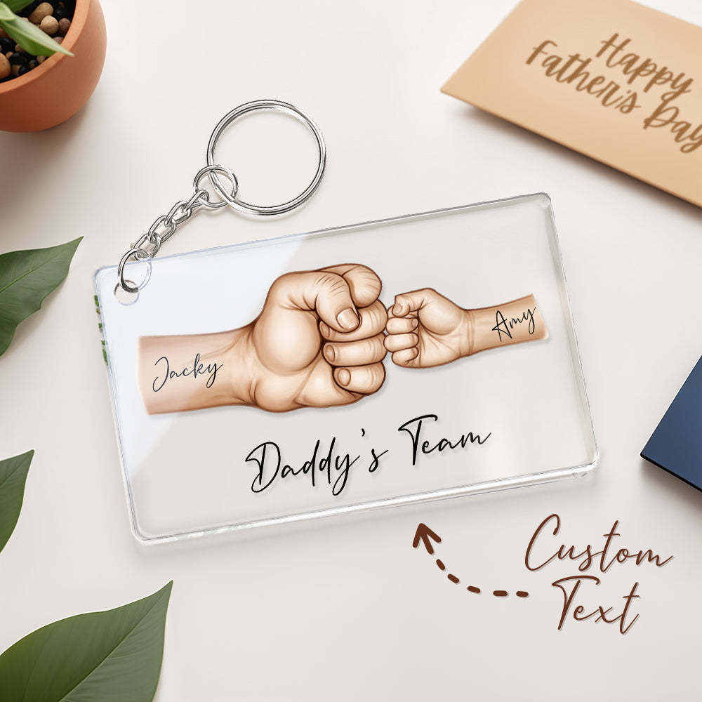 Personalized Daddy's Team Fist Bump Keychain, Custom Dad Acrylic Keychain, Father's Day Gift from Kids, Father's Day Gift for Daddy Grandpa - photomoonlampau