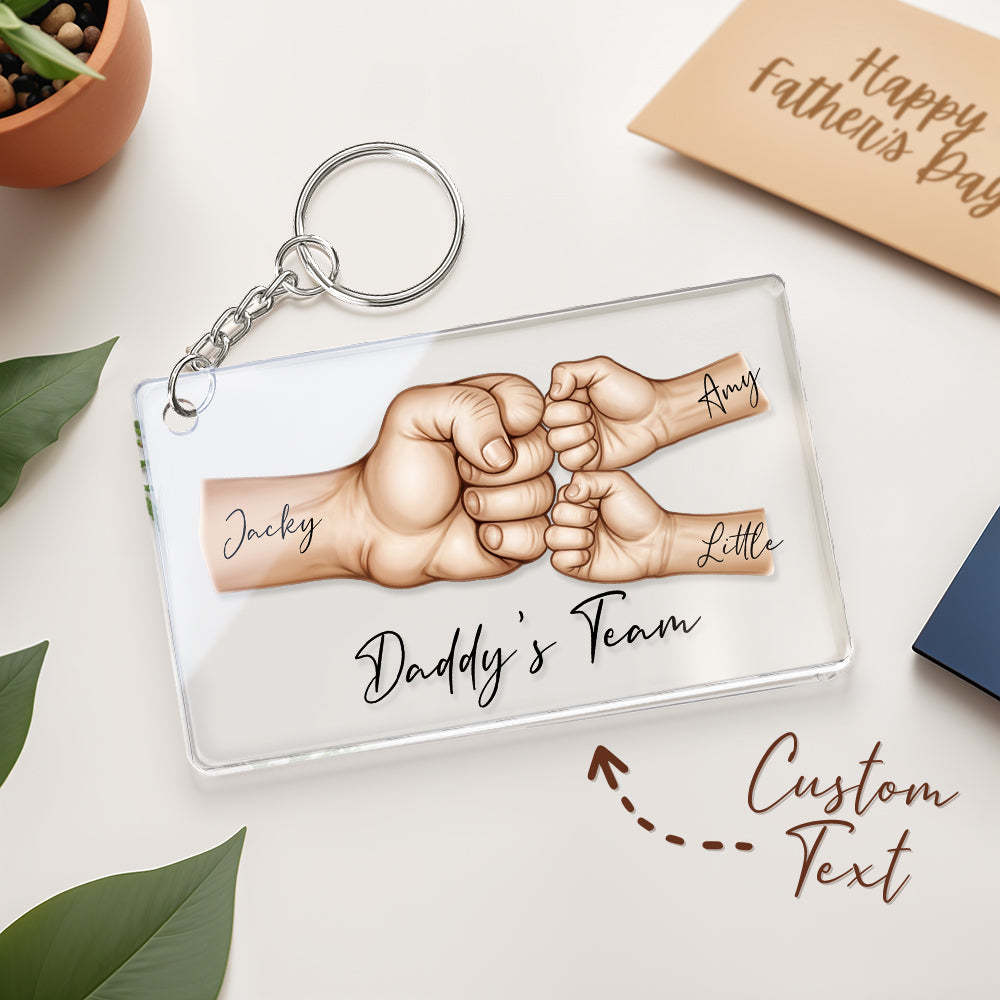 Personalized Daddy's Team Fist Bump Keychain, Custom Dad Acrylic Keychain, Father's Day Gift from Kids, Father's Day Gift for Daddy Grandpa - photomoonlampau