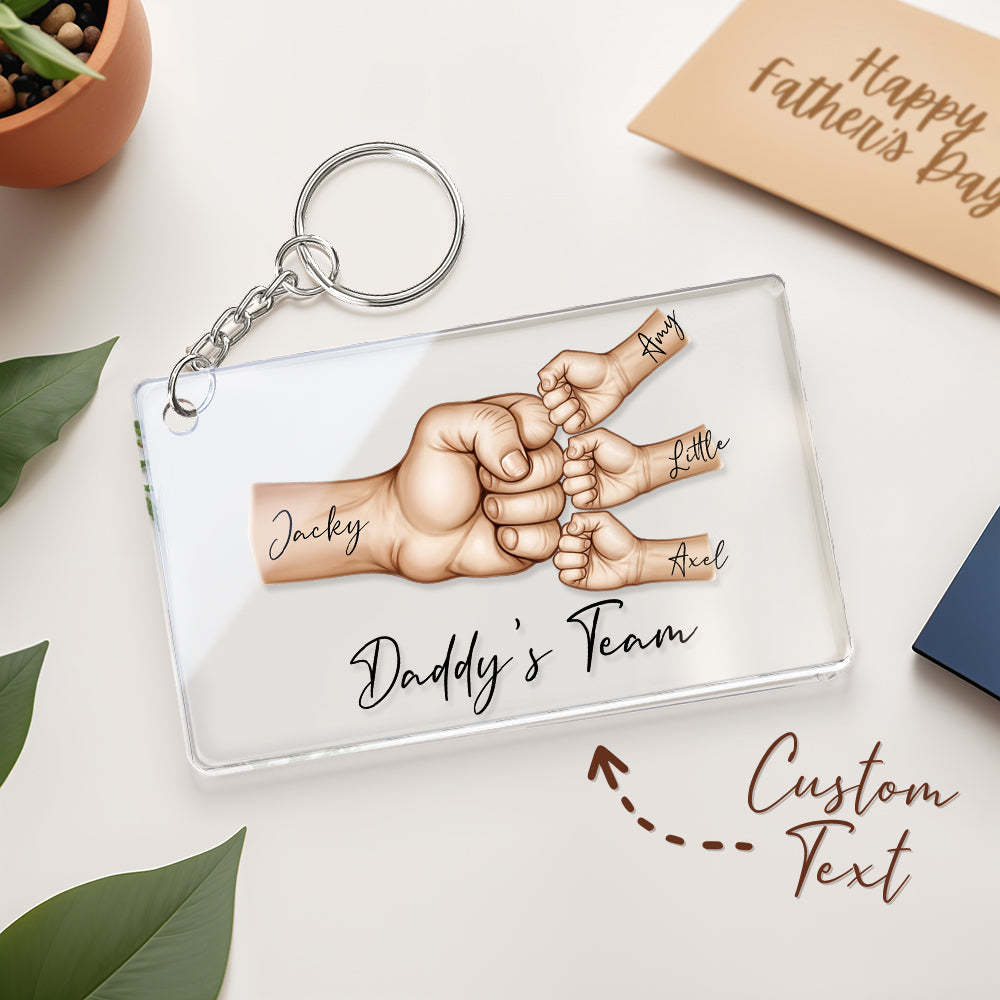 Personalized Daddy's Team Fist Bump Keychain, Custom Dad Acrylic Keychain, Father's Day Gift from Kids, Father's Day Gift for Daddy Grandpa - photomoonlampau