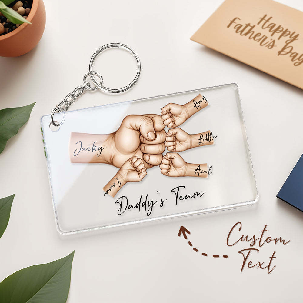 Personalized Daddy's Team Fist Bump Keychain, Custom Dad Acrylic Keychain, Father's Day Gift from Kids, Father's Day Gift for Daddy Grandpa - photomoonlampau
