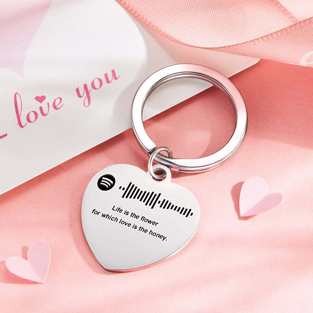 Scannable Music Code Custom Engraved Keychain Personalized Heart-shaped Music Song Key chains Valentine's Day Gifts - photomoonlampau