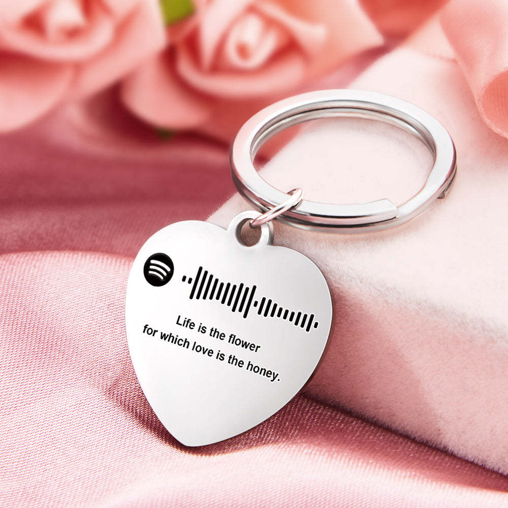 Scannable Music Code Custom Engraved Keychain Personalized Heart-shaped Music Song Key chains Valentine's Day Gifts - photomoonlampau