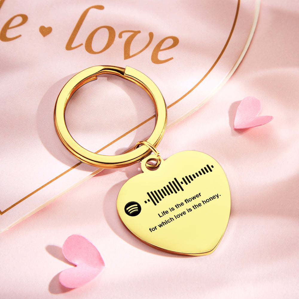 Scannable Music Code Custom Engraved Keychain Personalized Heart-shaped Music Song Key chains Valentine's Day Gifts - photomoonlampau