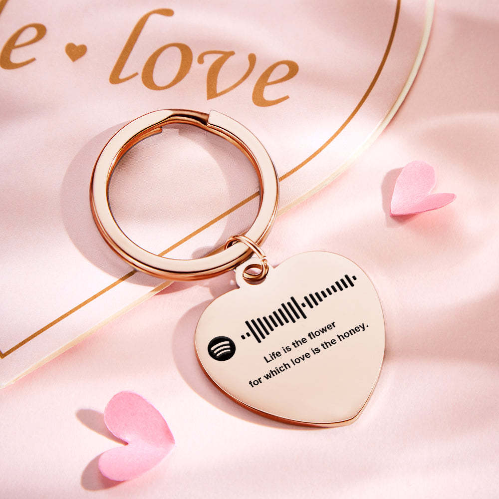 Scannable Music Code Custom Engraved Keychain Personalized Heart-shaped Music Song Key chains Valentine's Day Gifts - photomoonlampau