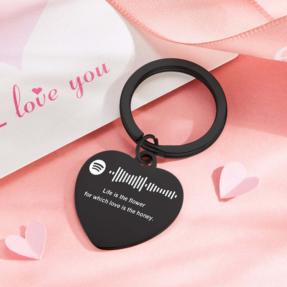 Scannable Music Code Custom Engraved Keychain Personalized Heart-shaped Music Song Key chains Valentine's Day Gifts - photomoonlampau
