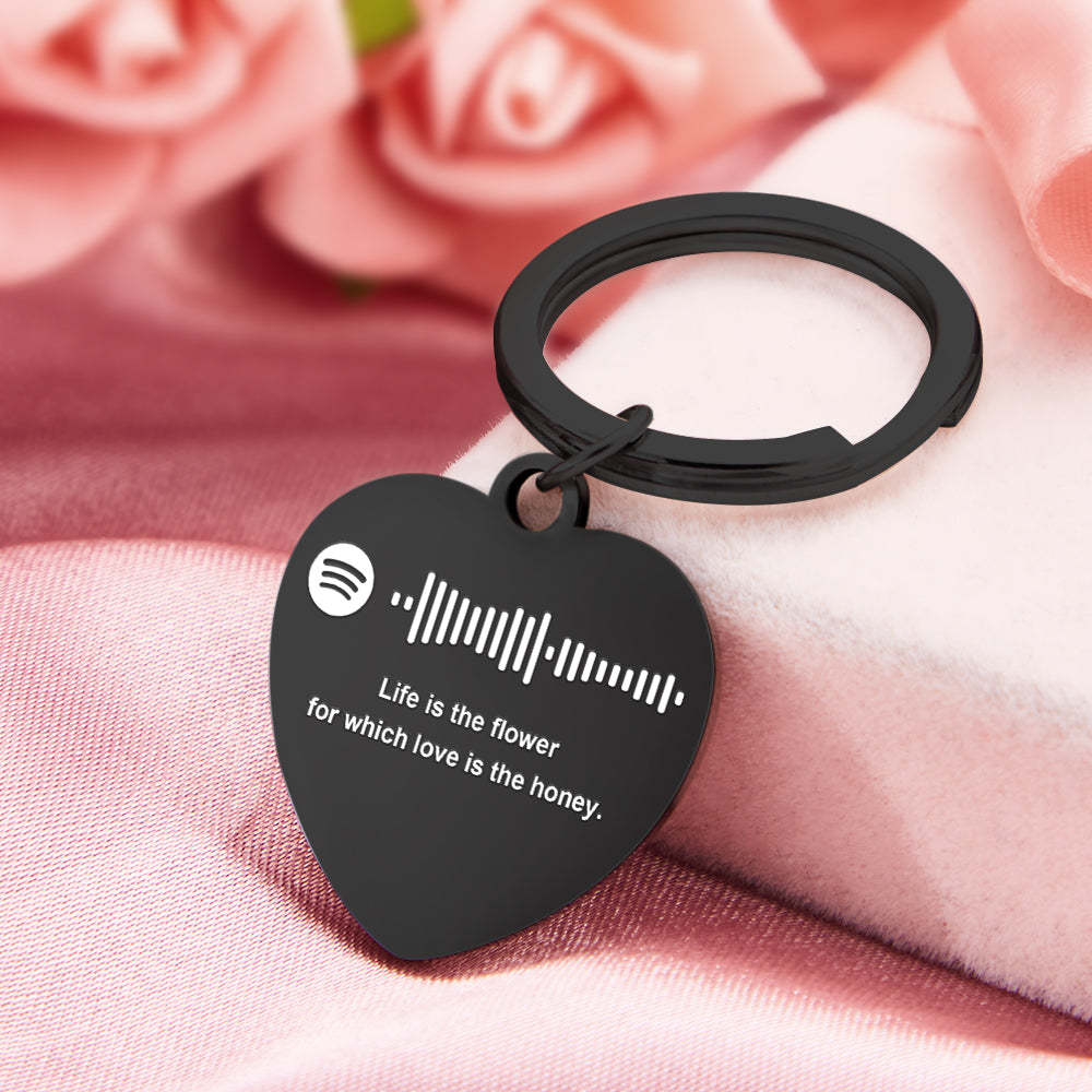 Scannable Music Code Custom Engraved Keychain Personalized Heart-shaped Music Song Key chains Valentine's Day Gifts - photomoonlampau