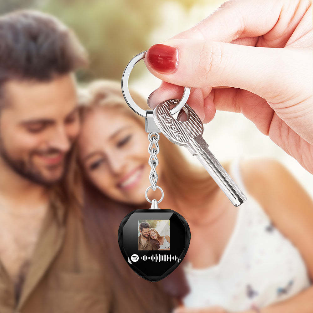 Scannable Custom Photo Spotify Code Keychain Engraved Music Song Crystal Keychain Memorial Gifts - photomoonlampau