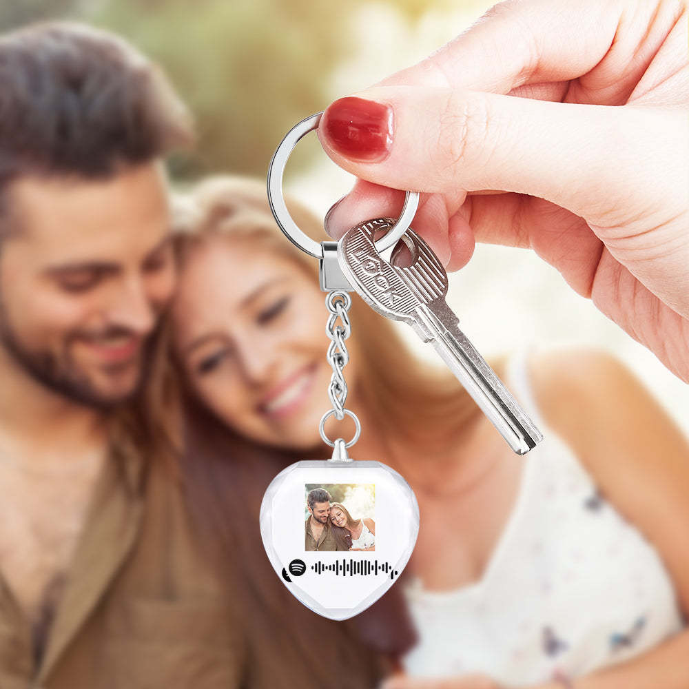 Scannable Custom Photo Spotify Code Keychain Engraved Music Song Crystal Keychain Memorial Gifts - photomoonlampau