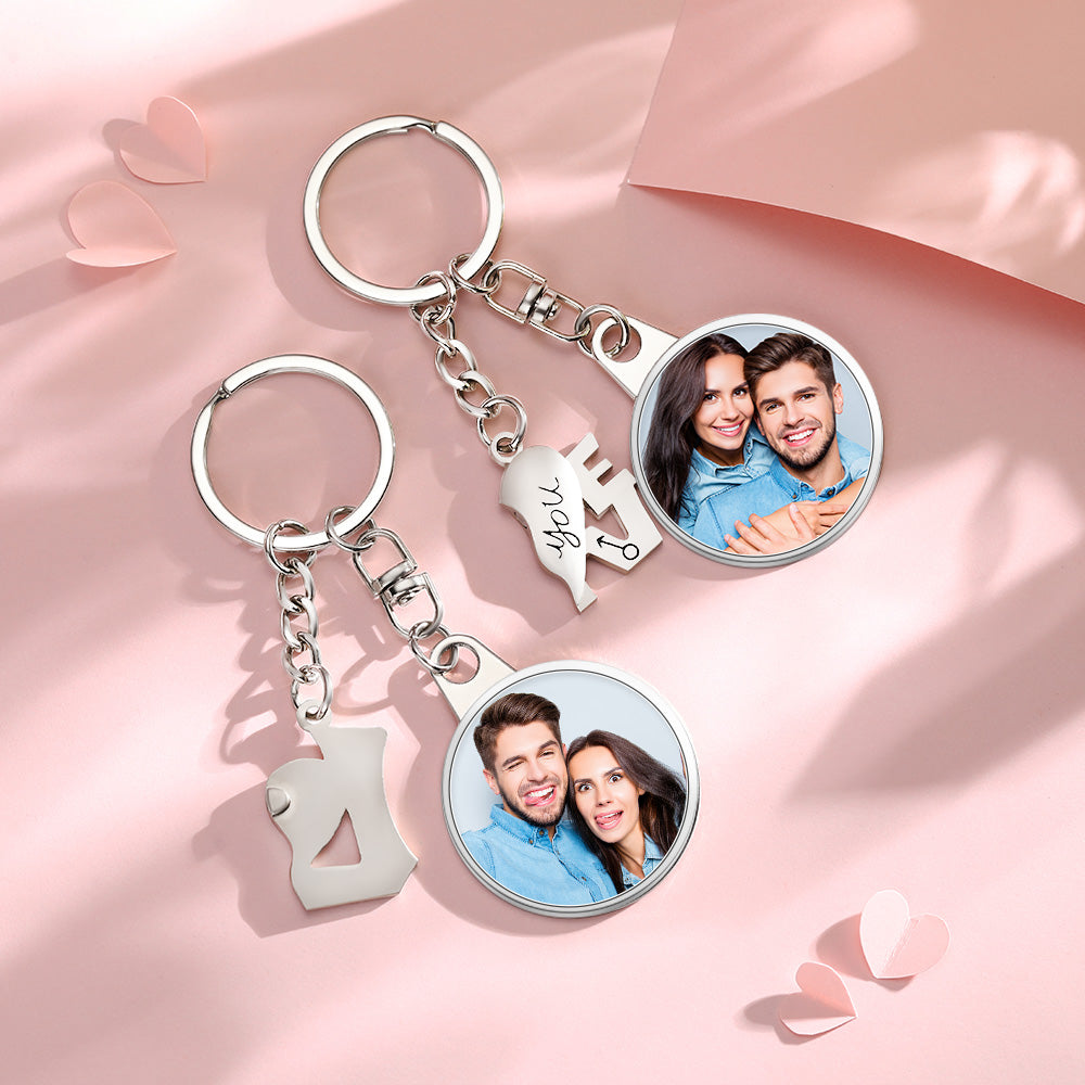 Custom Photo Couple Keychain Round Shaped Pendant Creative Keychain Gift for Love