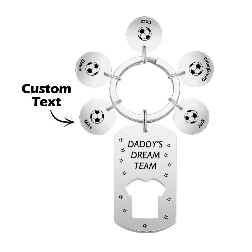 Personalized Engraved Football Daddy' Dream Team Keychain with Children's Names Key Ring Father's Day Gifts - photomoonlampau
