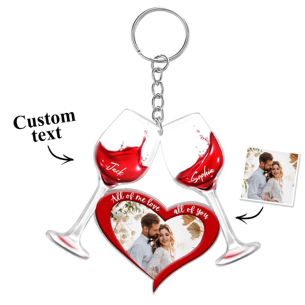 Personalized Couple Wine Glass Car Ornament Custom Name Photo Keychains - photomoonlampau