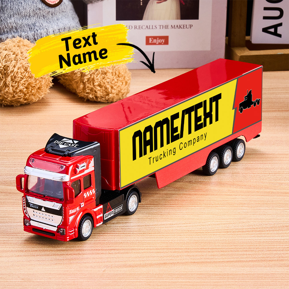 Pull Back & Rear Door Can Be Opened Personalized toy truck, Customized With Name on The Side of The Truck - photomoonlampau