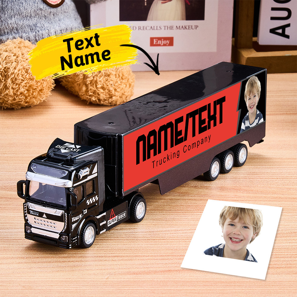 Pull Back & Rear Door Can Be Opened Personalized toy truck, Customized With Name on The Side of The Truck - photomoonlampau