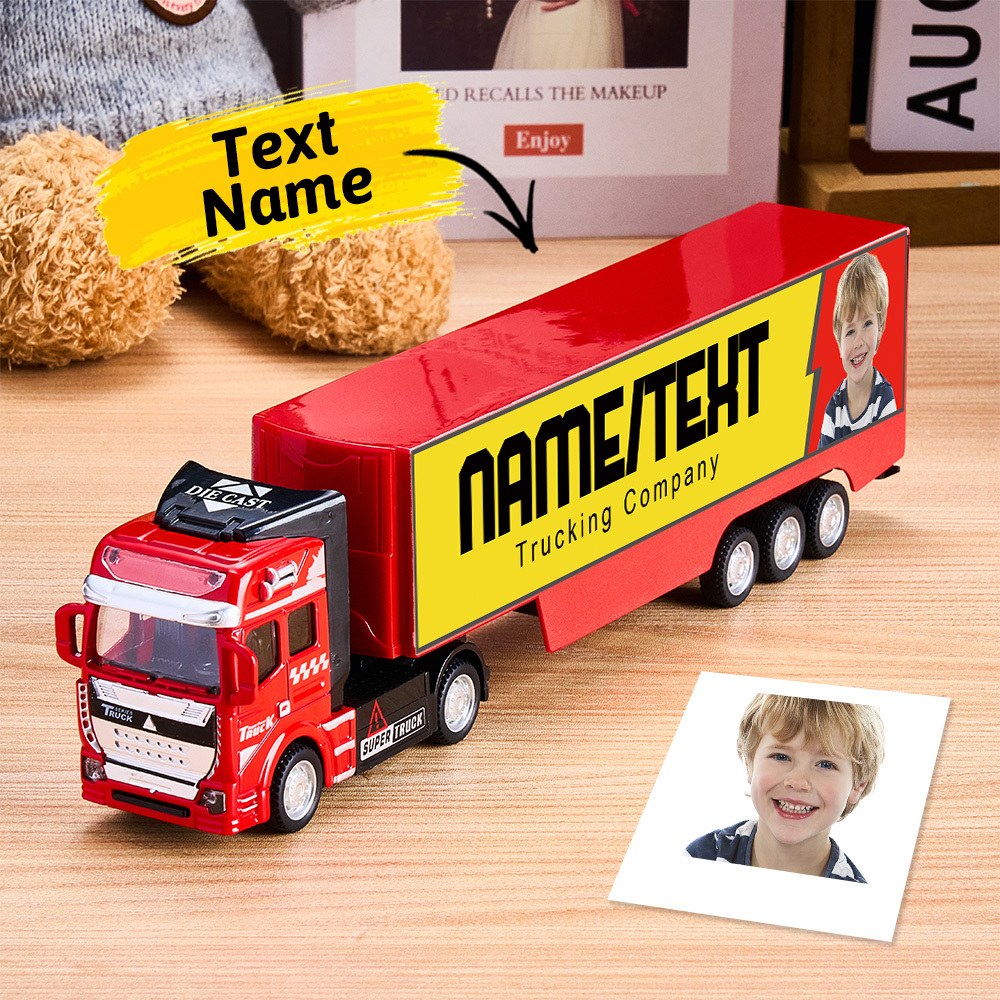 Pull Back & Rear Door Can Be Opened Personalized toy truck, Customized With Name on The Side of The Truck