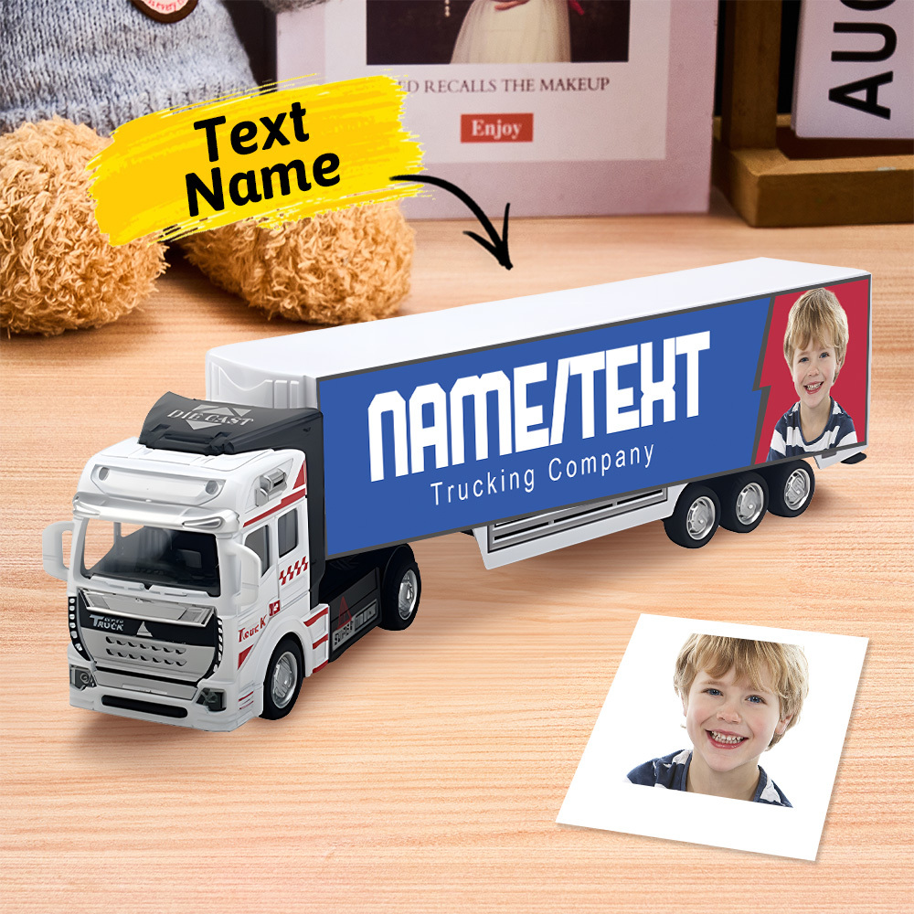Pull Back & Rear Door Can Be Opened Personalized toy truck, Customized With Name on The Side of The Truck - photomoonlampau