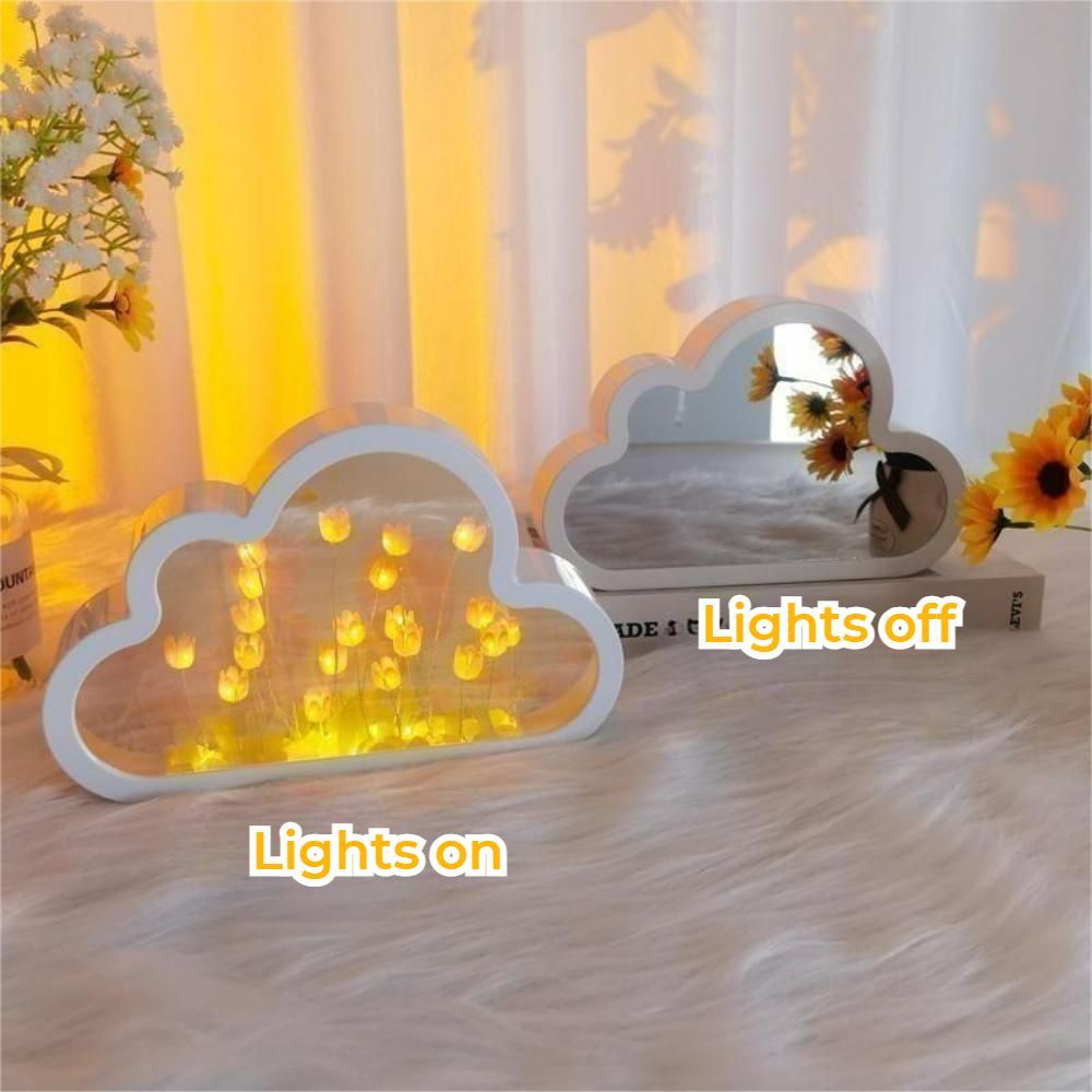 DIY Cloud Tulip Mirror Night Light Simulation Flower Bedroom Sleeping Table Lamp - photomoonlampau