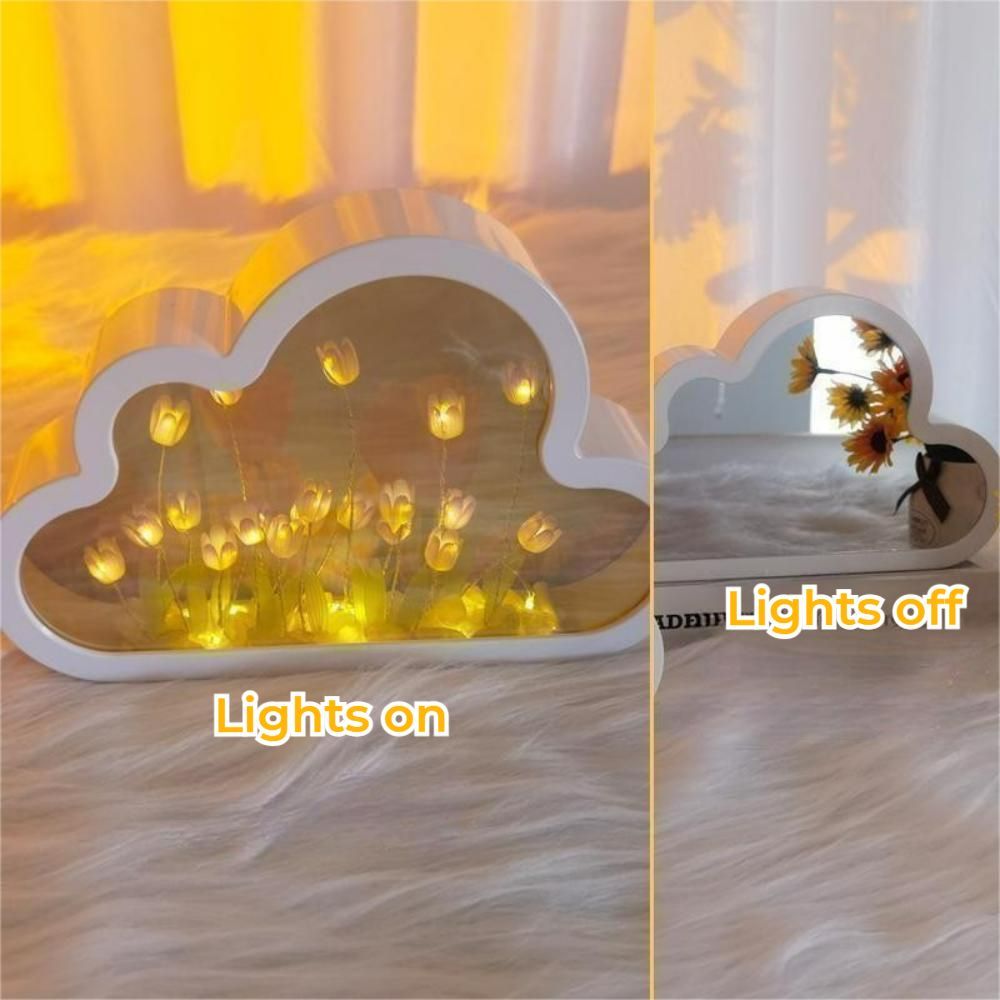 DIY Cloud Tulip Mirror Night Light Simulation Flower Bedroom Sleeping Table Lamp - photomoonlampau