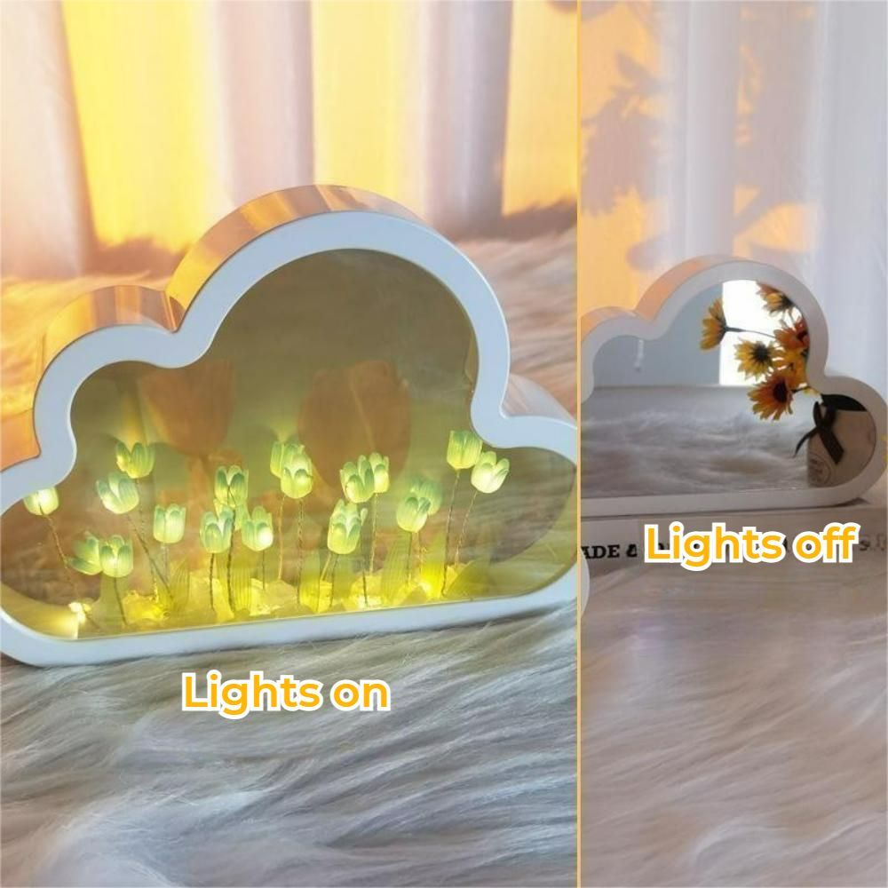 DIY Cloud Tulip Mirror Night Light Simulation Flower Bedroom Sleeping Table Lamp - photomoonlampau