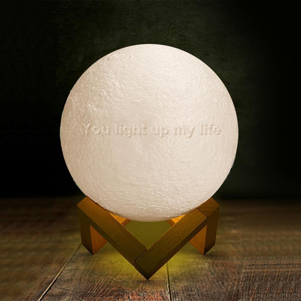 Custom Engraved Text Moon Lamp | Touch to Convert 2 Light Colors - photomoonlampau