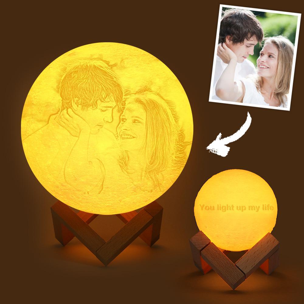 Christmas Gifts Custom Engraved 3D Printing Photo Moon Lamp | Touch to Convert 2 Light Colors