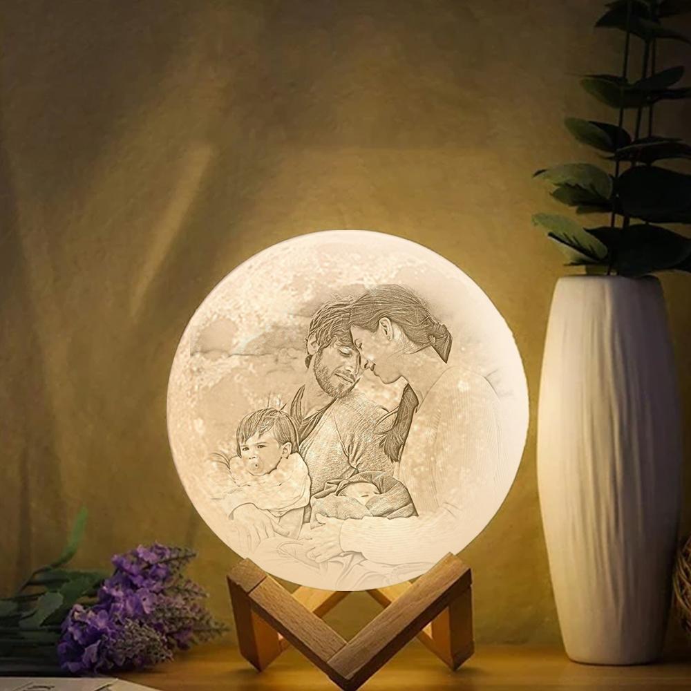 Custom Engraved 3D Photo Moon Lamp | Touch to Convert 2 Colors | Family Gift - photomoonlampau