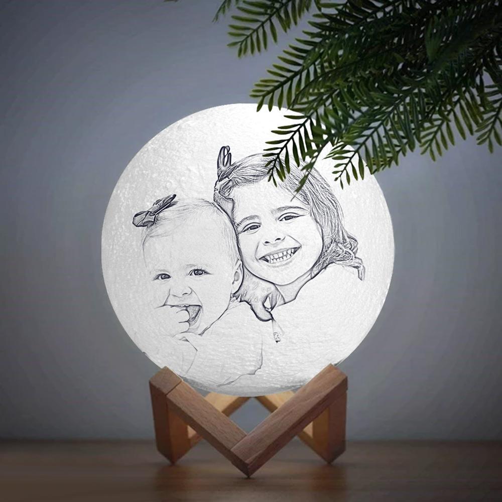 Custom Engraved 3D Photo Moon Lamp | Touch to Convert 2 Light Colors | Mother's Gift - photomoonlampau