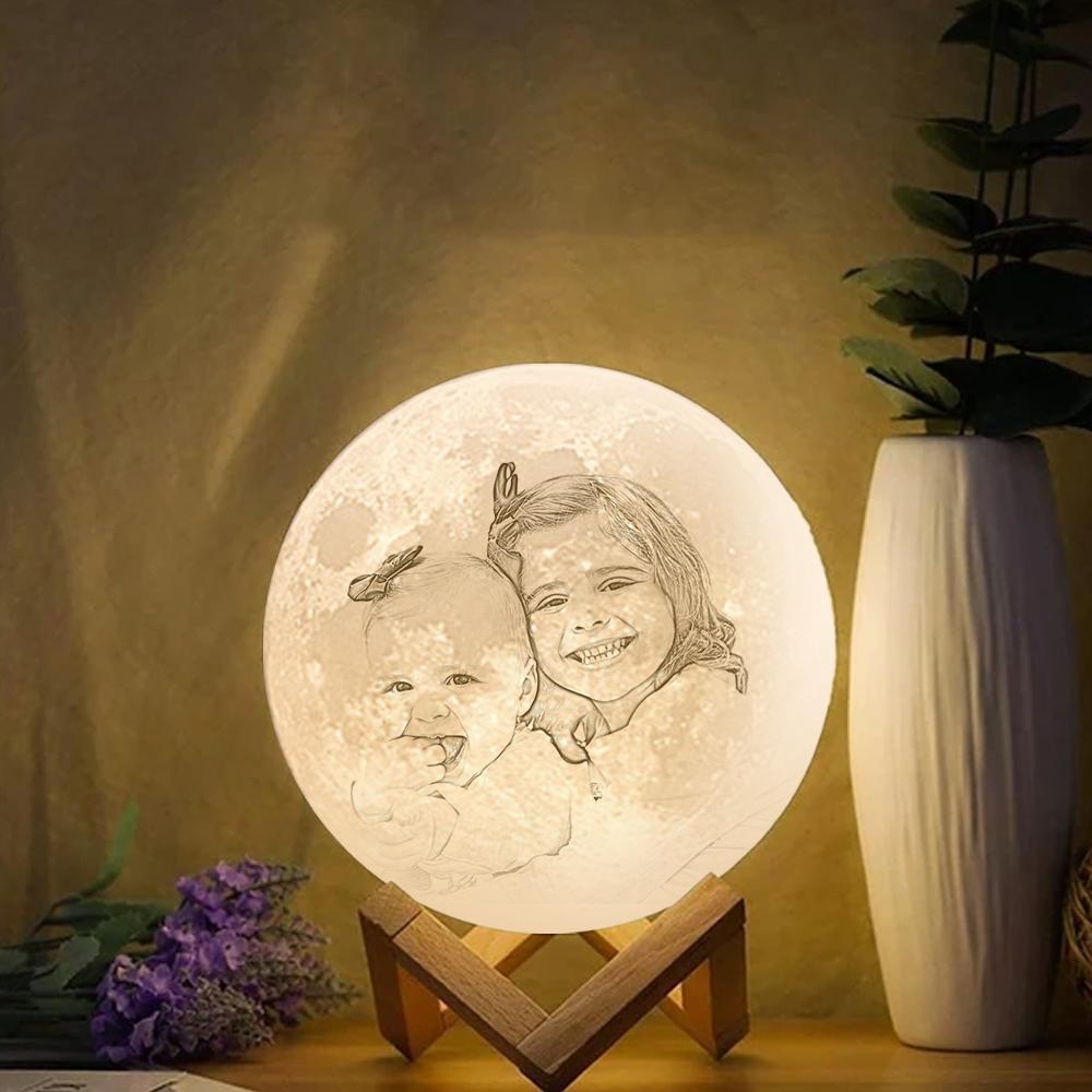Custom Engraved 3D Photo Moon Lamp | Touch to Convert 2 Light Colors | Mother's Gift - photomoonlampau