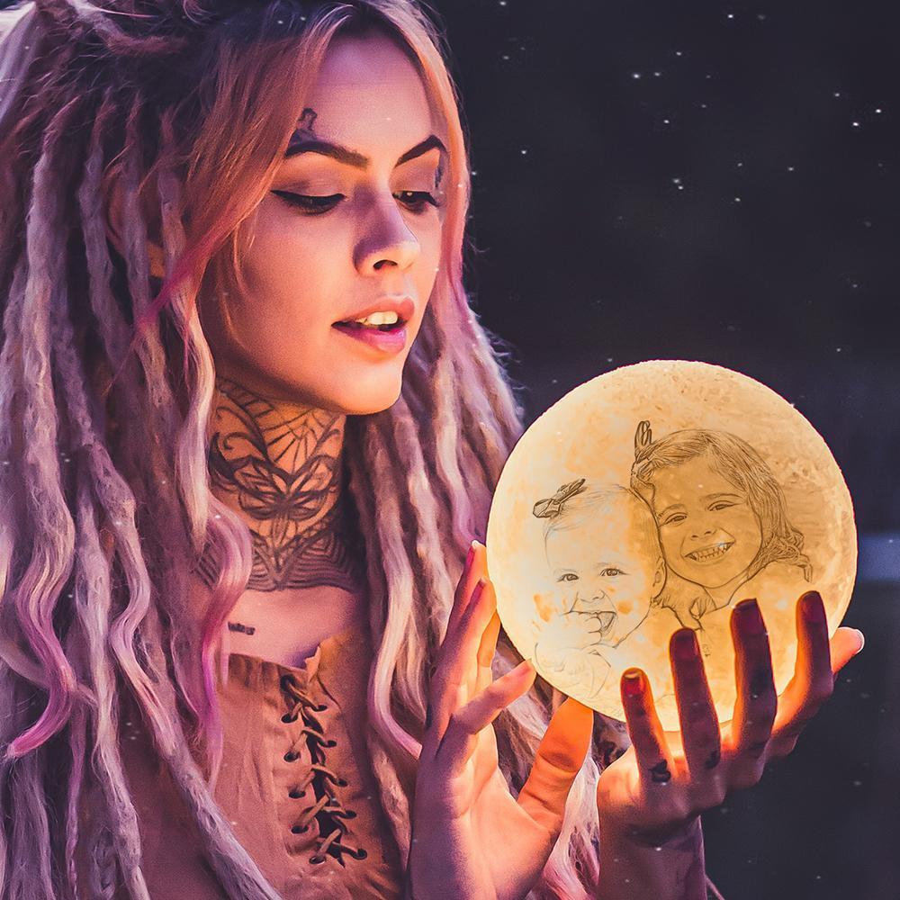 Custom Engraved 3D Photo Moon Lamp | Touch to Convert 2 Light Colors | Mother's Gift - photomoonlampau