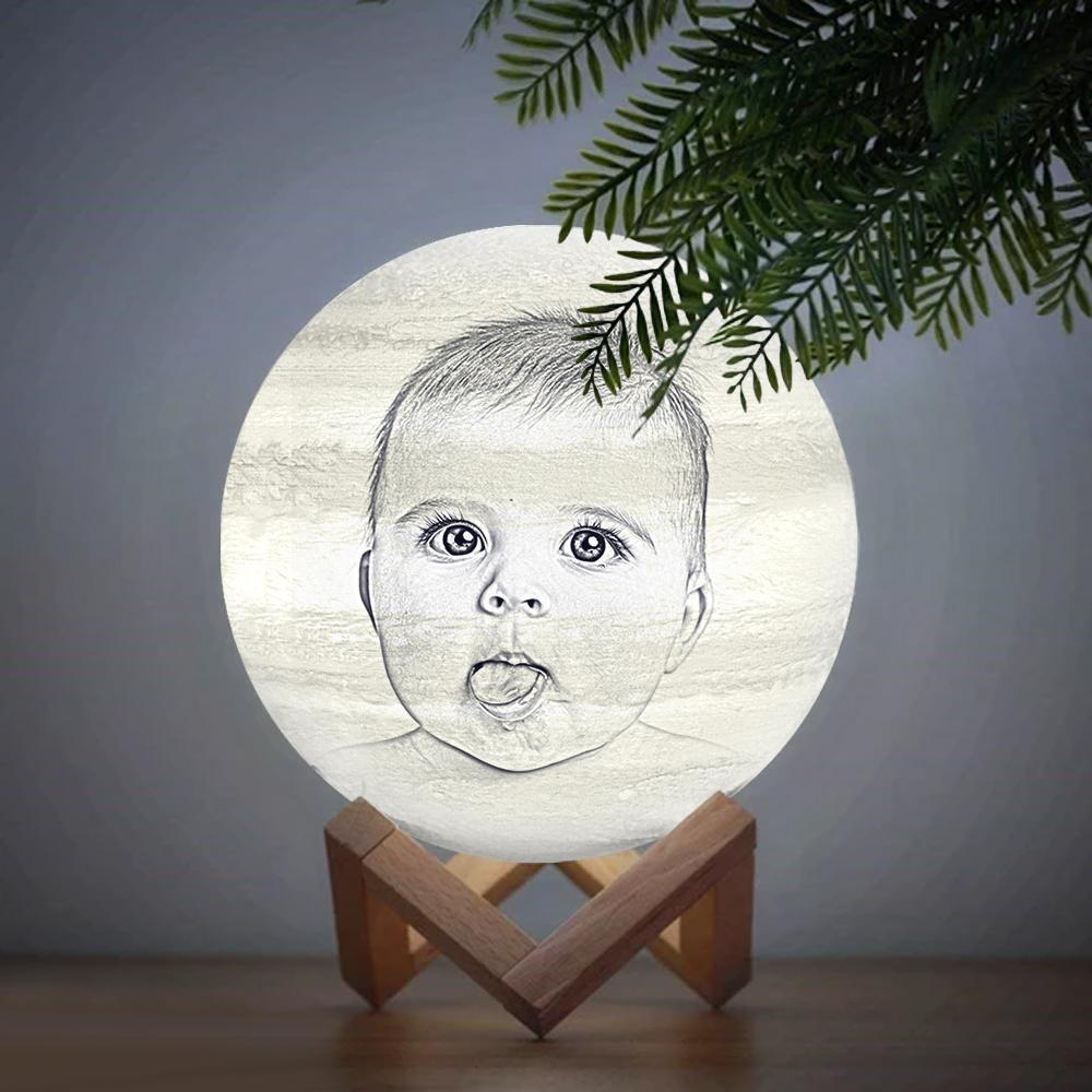 Custom Engraved 3D Printing Photo Jupiter Lamp | Touch to Convert 3 Colors - photomoonlampau