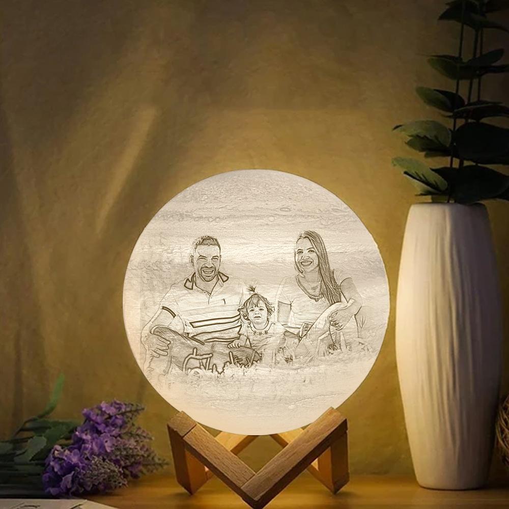 Custom Engraved 3D Printing Photo Jupiter Lamp | Tap to Convert 3 Colors - photomoonlampau