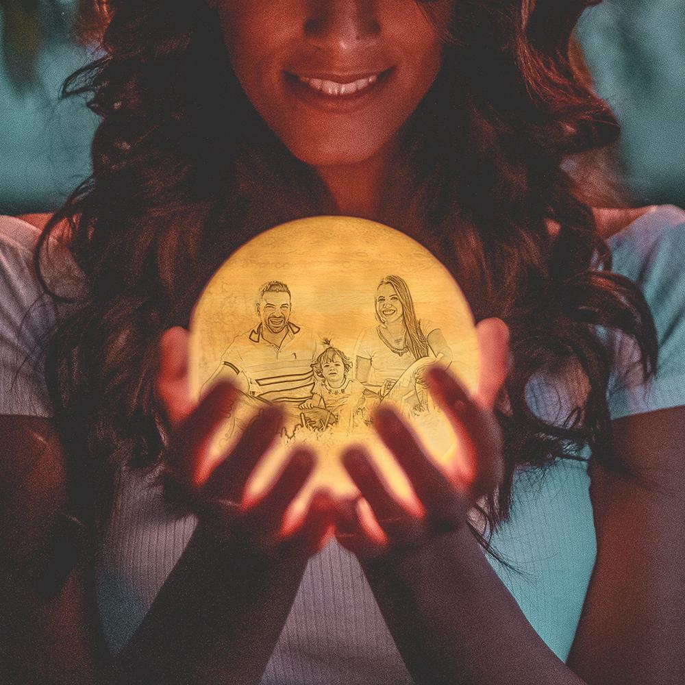 Custom Engraved 3D Printing Photo Jupiter Lamp | Tap to Convert 3 Colors - photomoonlampau