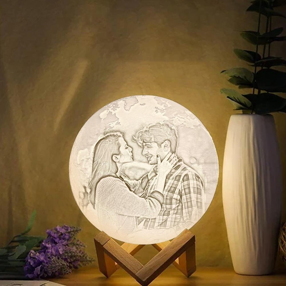 Custom Engraved 3D Printing Photo Earth Lamp | Touch to Convert 2 Colors - photomoonlampau