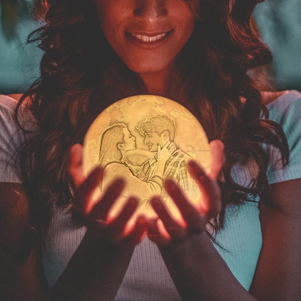 Custom Engraved 3D Printing Photo Earth Lamp | Touch to Convert 2 Colors - photomoonlampau
