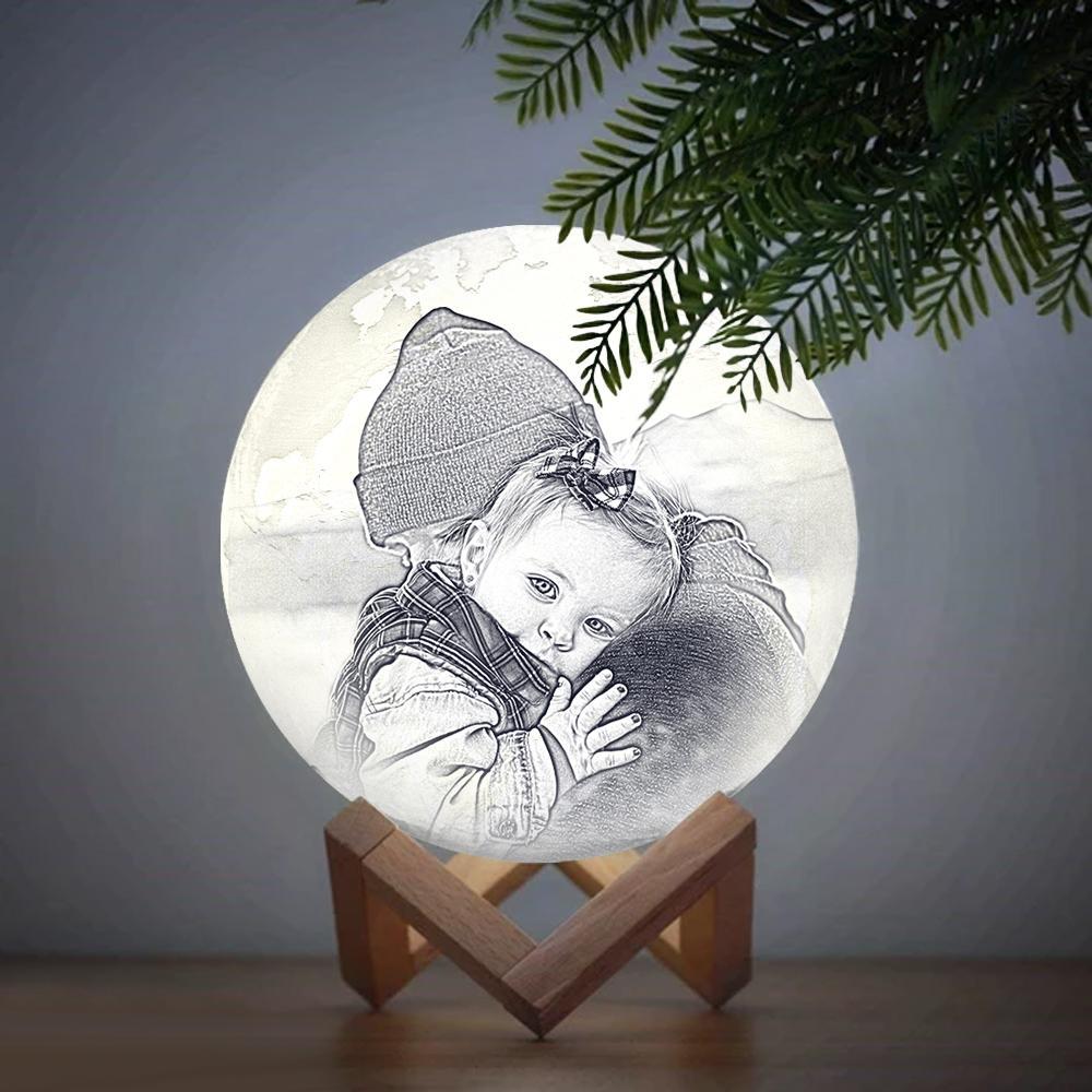 Custom Engraved 3D Printing Photo Earth Lamp | Tap to Convert 3 Colors - photomoonlampau