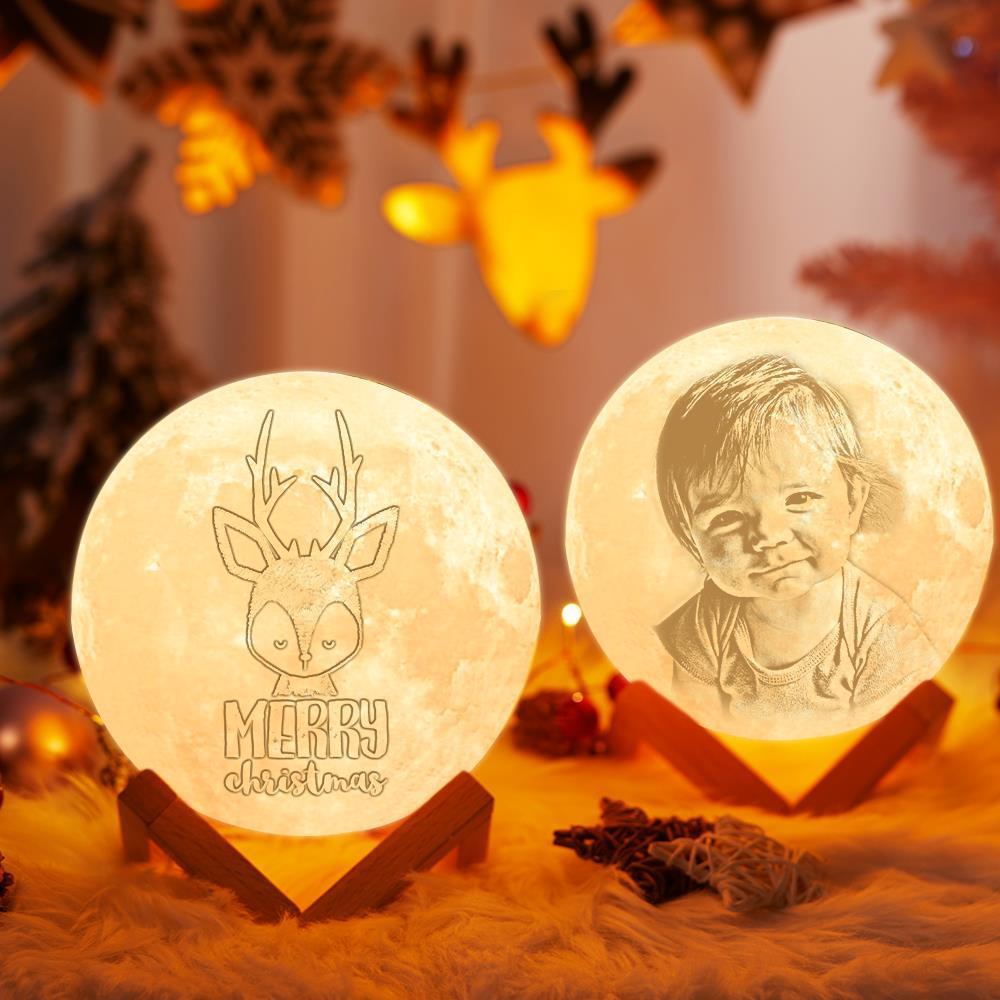 Custom 3D Printed Photo Moon Lamp Personalised Christmas Elk Lamp(10CM-15CM)