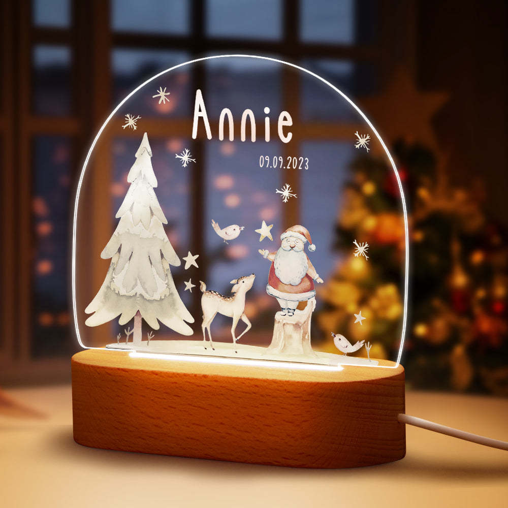 Custom Name Christmas Tree Personalized Santa Elk Baby Night Light Bedroom Christmas Gift - photomoonlampau
