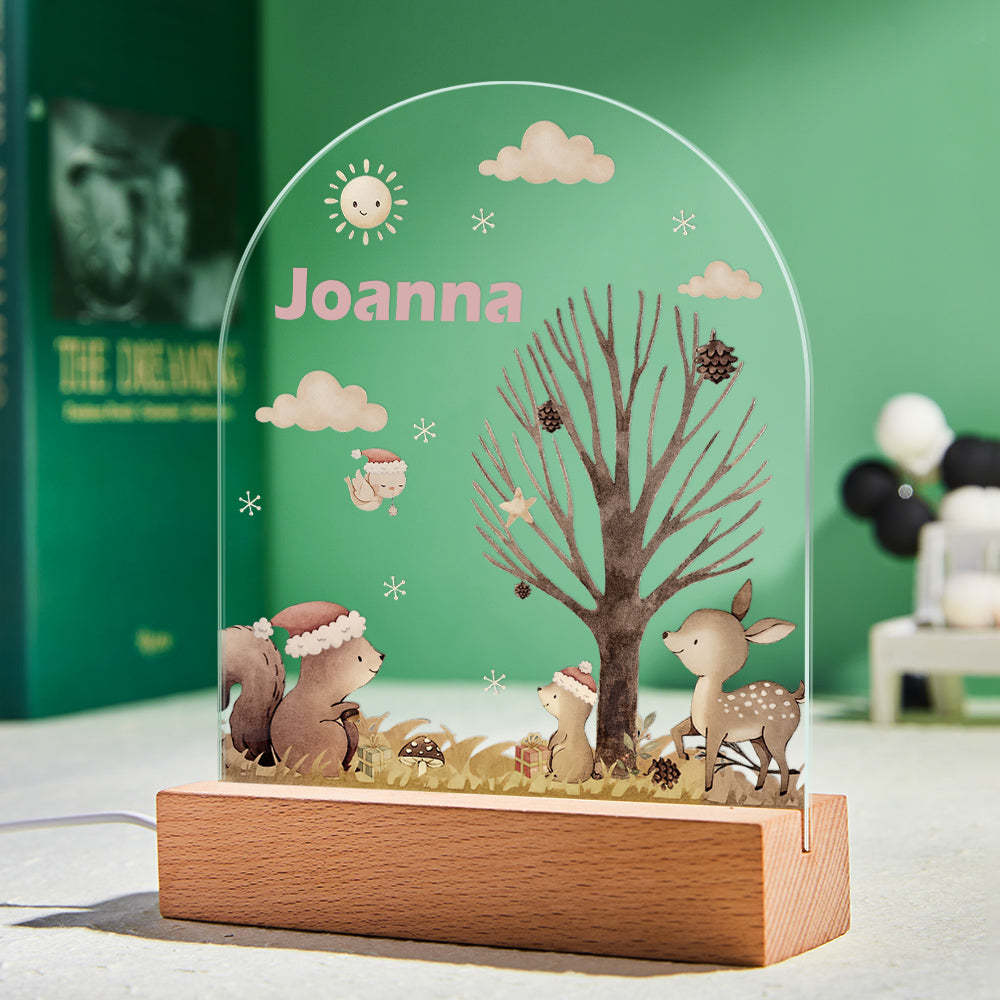 Personalized name children's night light customized Christmas squirrel seven-color night light - photomoonlampau