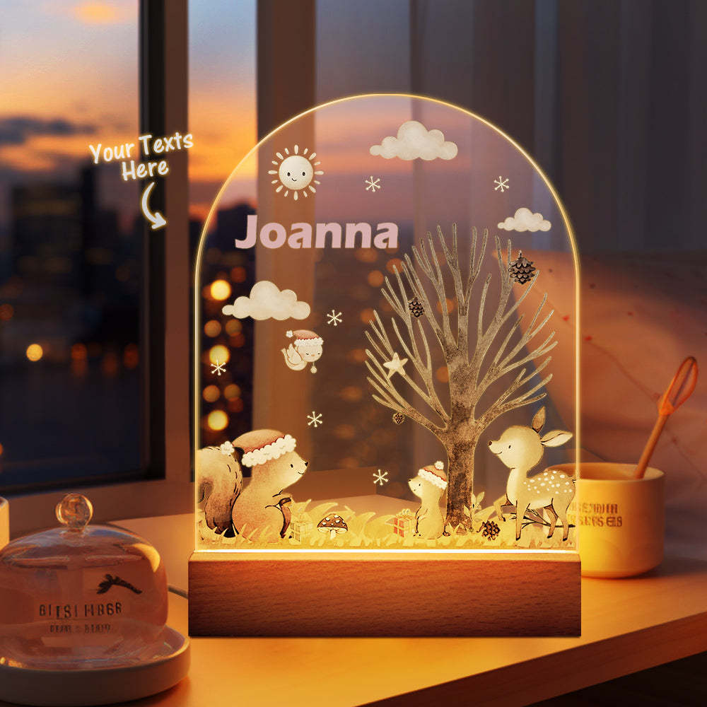 Personalized name children's night light customized Christmas squirrel seven-color night light - photomoonlampau