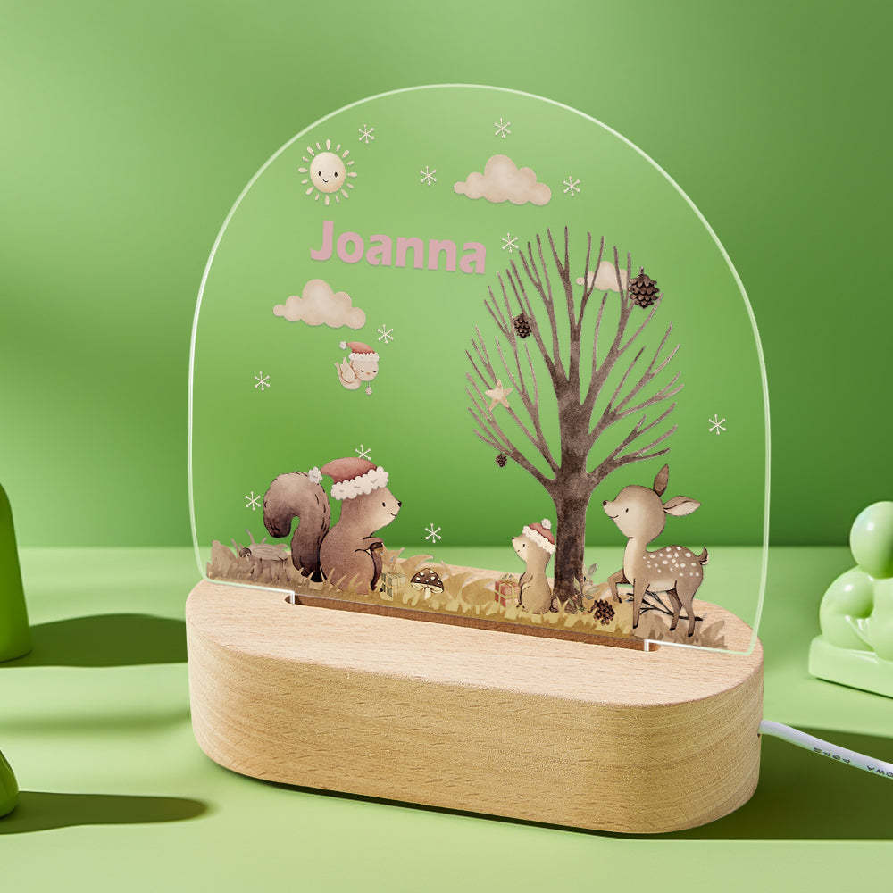 Personalized name children's night light customized Christmas squirrel seven-color night light - photomoonlampau