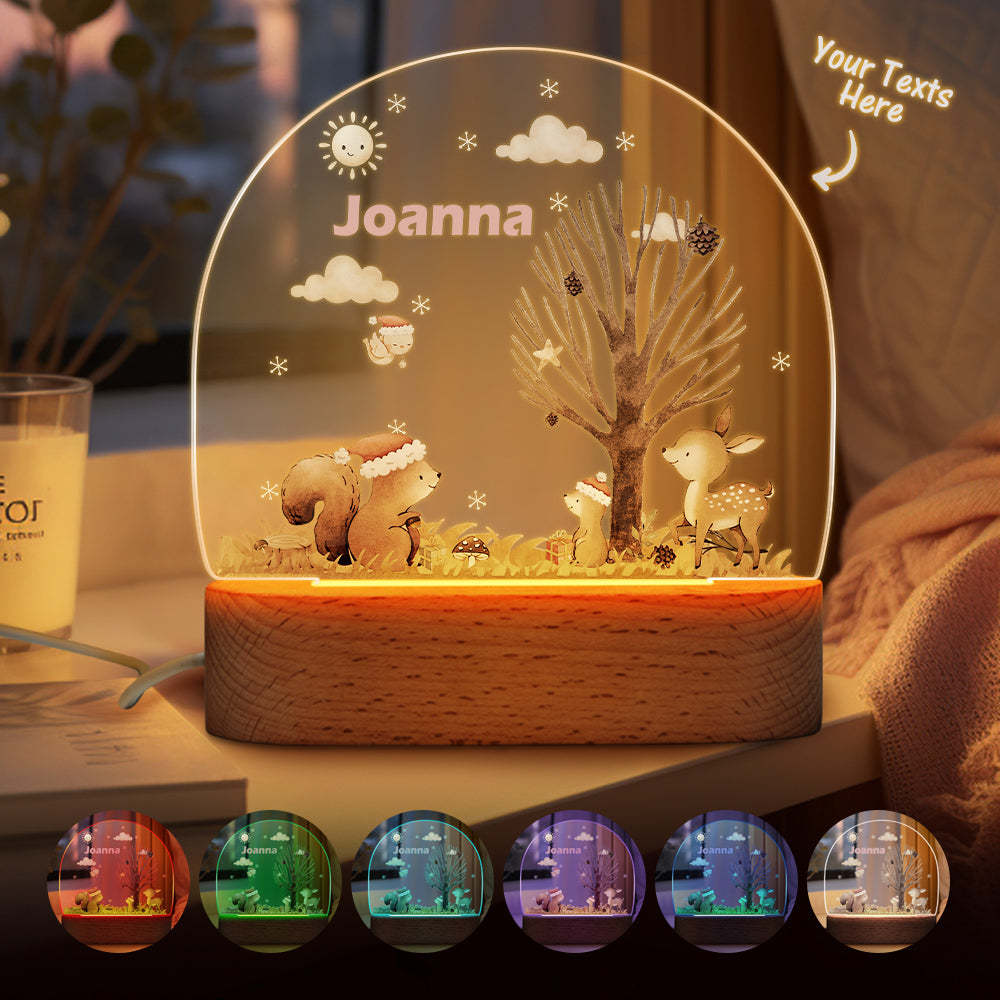 Personalized name children's night light customized Christmas squirrel seven-color night light - photomoonlampau