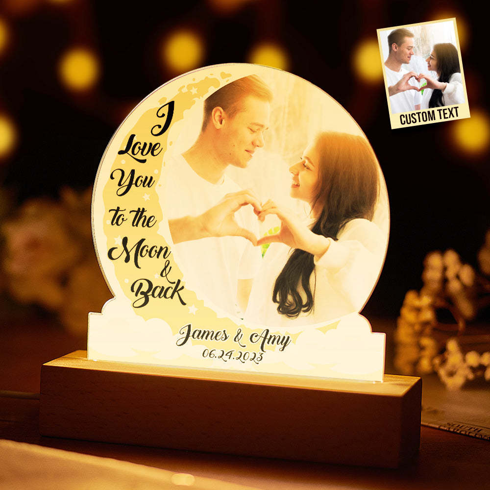 Personalized Photo Light LED Lamp for Lover with Custom Name I Love You to the Moon and Back - photomoonlampau